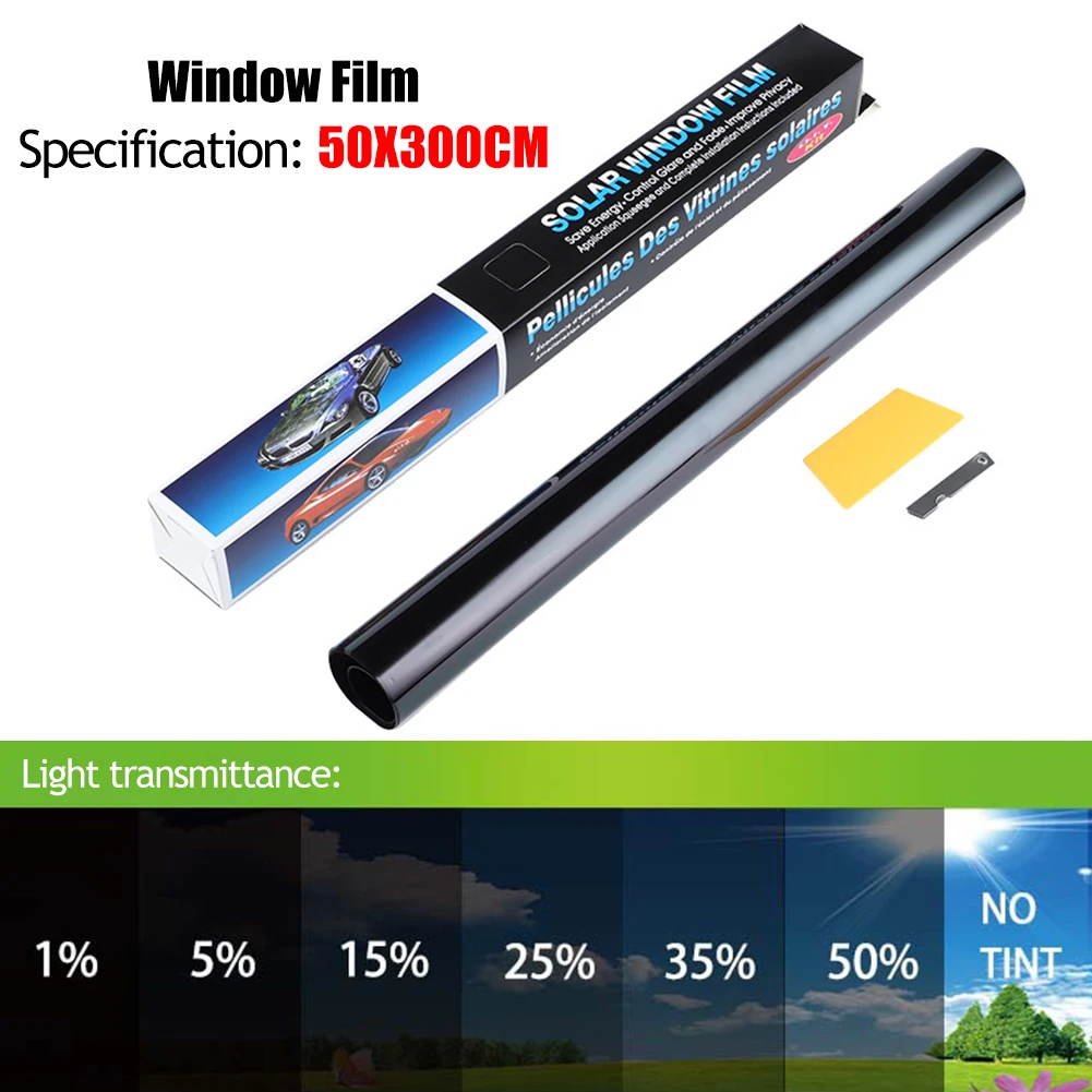 1 rulle 50 x 3m svart solfilm för bilfönster, glasdekal, vlt 1%-50%  solskyddsfilm, solskyddsfolie, dekalfilm