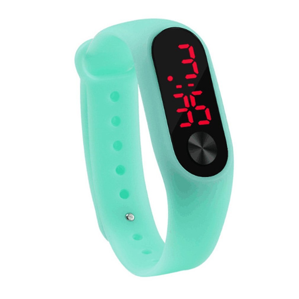 Heren dames eenvoudige sport armband horloges witte led elektronische digitale snoepkleur siliconen polshorloge voor kinderen: Muntgroen