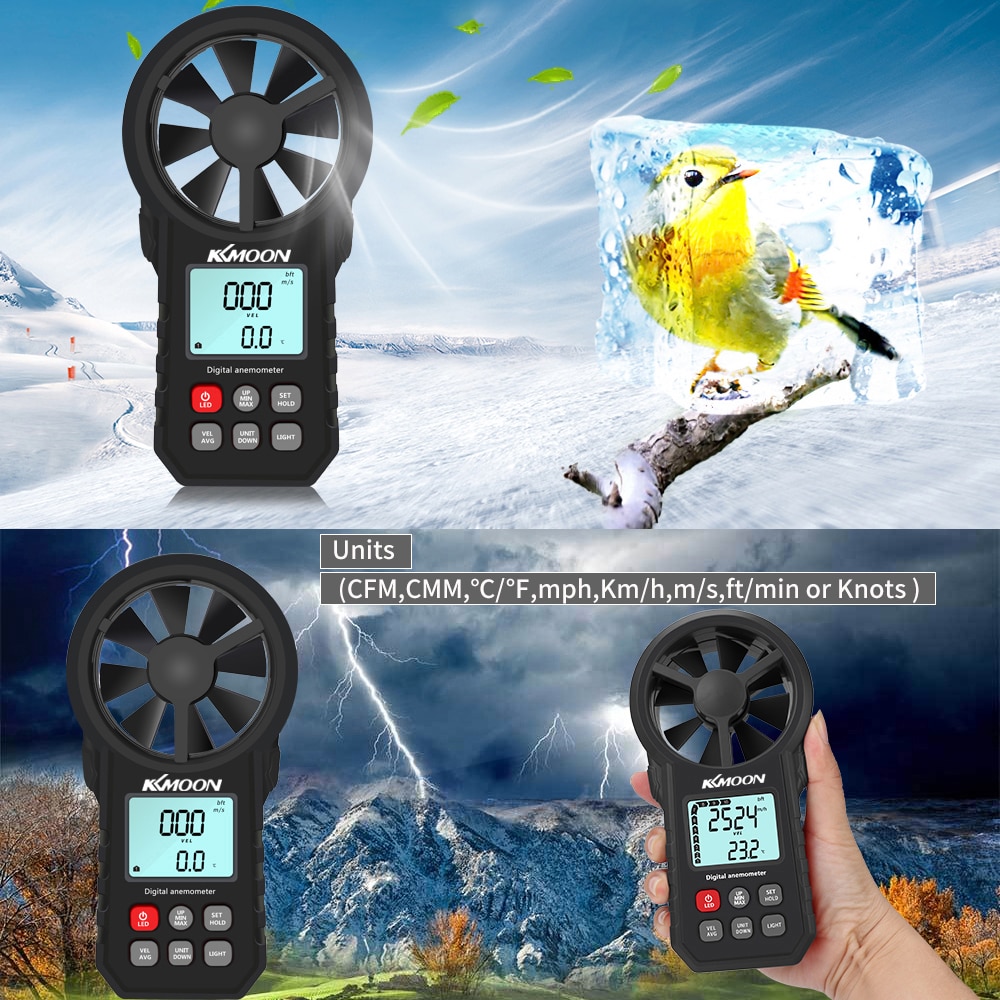 KKMOON Handheld Wind Speed Sensor Digital Anemometer Tachometer CFM Meter Portable Wind Speed Meter with LCD Backlight
