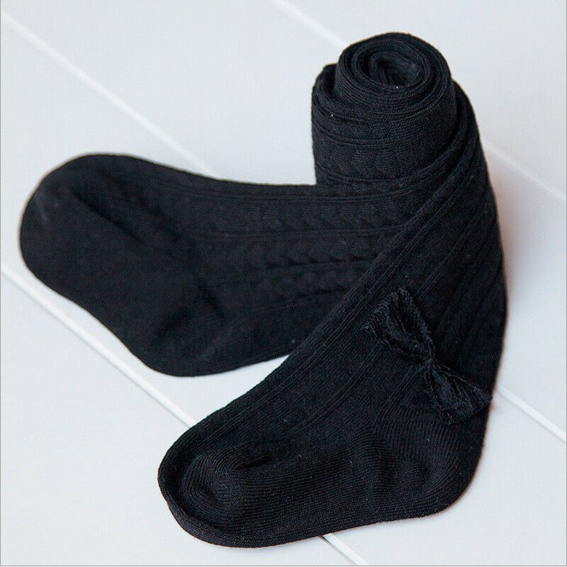 1 paar Kids Sokken Peuters Meisjes Kant Boog Knie Hoge Lange Zachte Warme Winter Katoenen baby Sokken Kids Gebreide gestreepte 5 Kleur: Black / 2 to 4 Years