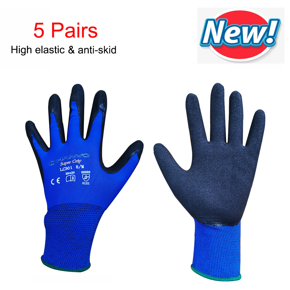 HANVO 5 paia addensare PU Nitrile guanti da lavoro con rivestimento di sicurezza guanti rivestiti con palmo guanti da lavoro meccanici: LC301 / XL