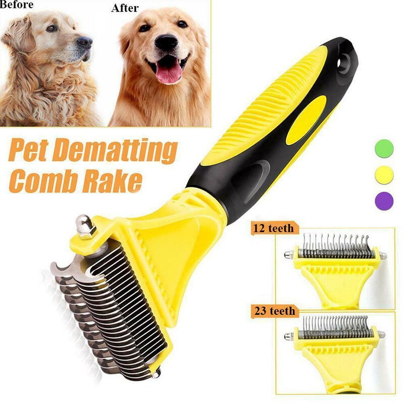 3- i -1 kæledyr hund kat nedbrydning brudgom afskalning værktøj hår kam børste rive bedste pris