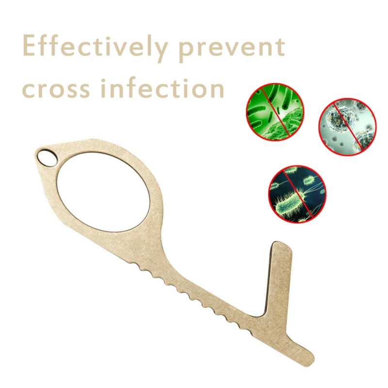 Brass Door Opener Handle No Touch Open Door Assistant Anti-Contact Elevator Press Tool Door Handle Safety Contactless Clean Key