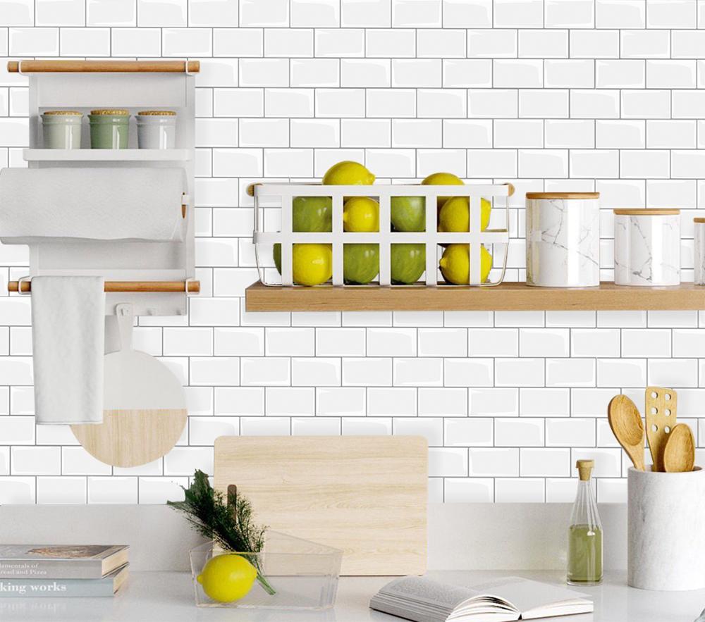 Large Size 12*12 Inch White Subway Wall Sticker For Kitchen Backsplashes Subway Tiles Peel and Stick Wall Tile Mosaic Wall Stick