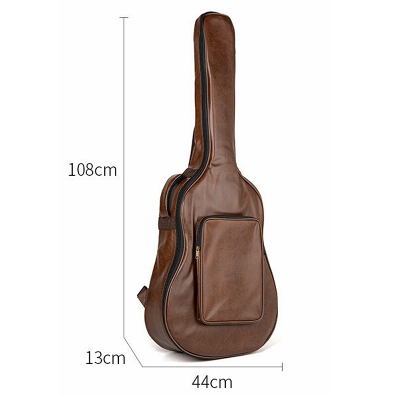 Pu læder guitar taske 40/41 tommer dobbelt skulder folkemusik instrument guitar retro enkel stil tykkere vandtæt metal lynlås taske