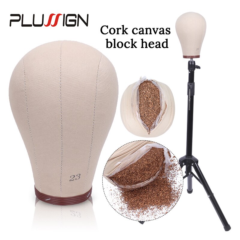 Cabeza de corcho 100% para pelucas, cabeza de maniquíes sin costuras para entrenamiento de peluquería, cabeza de bloque de lienzo de 21-24 pulgadas