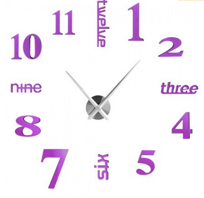 Medium Size Acrylic Wall Clock DIY Mirror Wall Clock Bedroom Wall Stickers DIY with Numbers Clock Sticken on the Wall: Purple