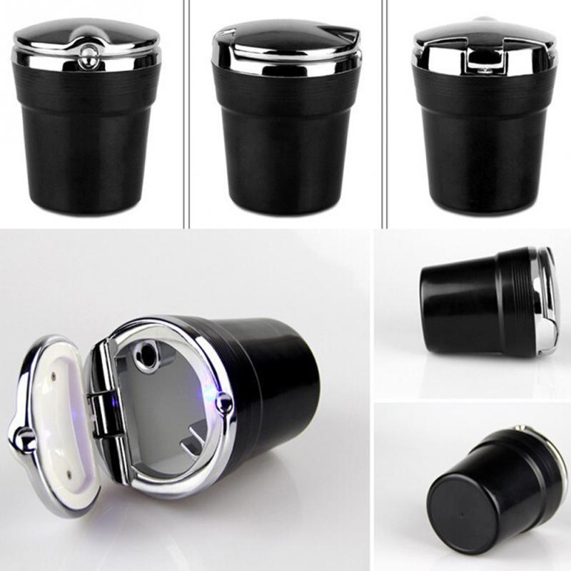 Travel Portable Car Ashtray Holder Cup with LED Blue Light Cigarette Silver/ Gold/Black/White