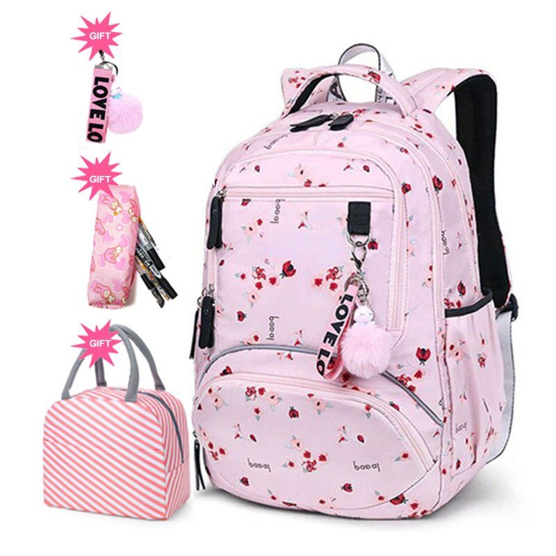 Bonita mochila estampada con flores para adolescentes, para escuela, niñas, niños, mochila escolar, conjunto de mochila para estudiantes, bolsas con gran capacidad: Pink flower