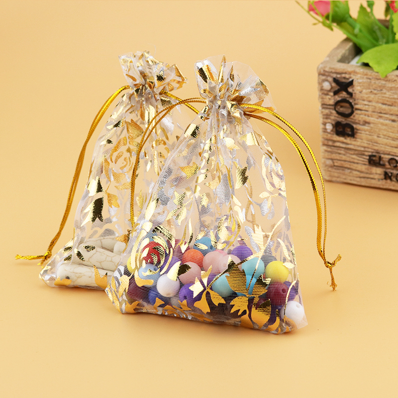 500 PCS color mix jewelry packaging transparent gauze bag 9*12cm Rose Print korah wedding bags Shopping bags