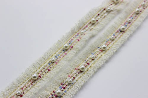 1yard Beaded Tweed Trim 3cm Gold Pearl Lace Sewing Trim Ribbon Fabric Handmade DIY Costume Dress Sewing Supplies Craft: cream