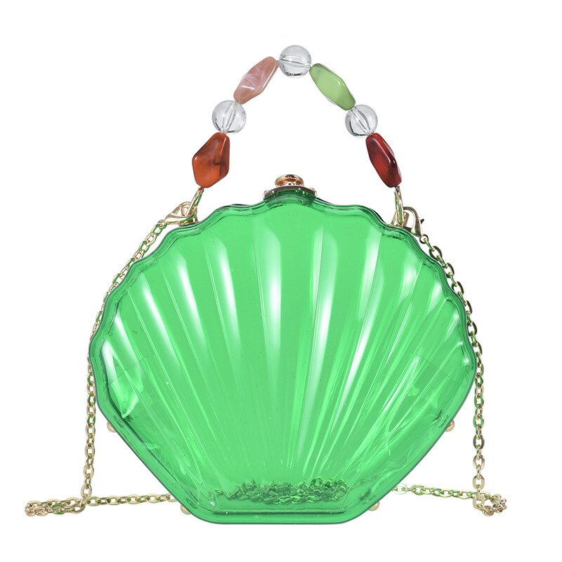 Bolso de mano de de plástico transparente con forma de concha para mujer, bandolera de boda, bolso de hombro con cadena: Verde
