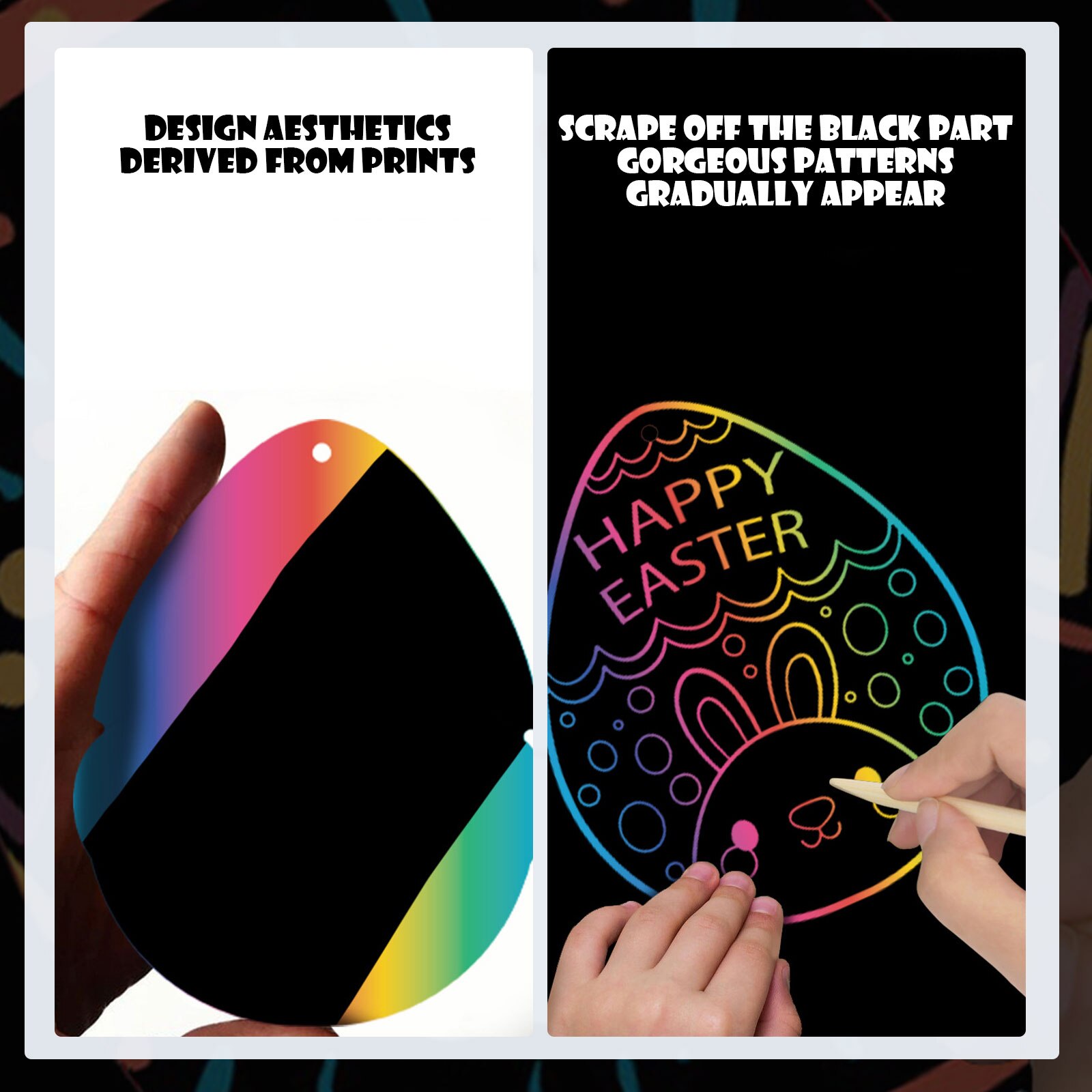 DIY Easter Egg Rainbow Easter Egg Rabbit Chick Scratch Art Ornaments with Ribbons Scratching Pens for Kids Hunt Party