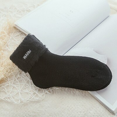 Chaussettes thermiques pour femmes, épaisses, chaudes, mignonnes, douces, duveteuses, neige, en coton, en cachemire, noires et blanches: 3