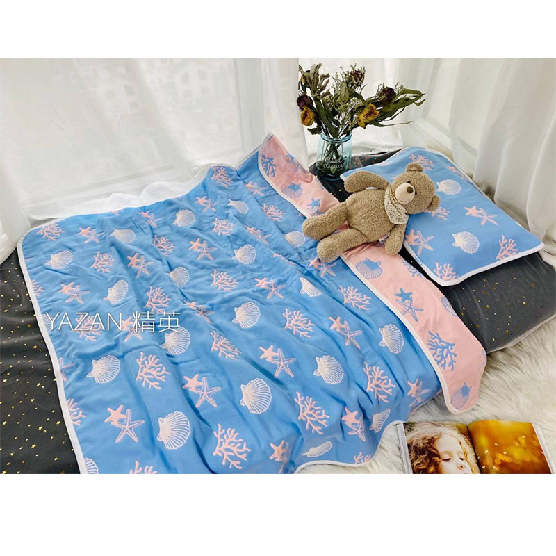 Yazan 110*105cm søde dyr 6 lags bomuldsgarn blødt åndbart klasse a stof babytæppe krybbebadehåndklæde: Skaller