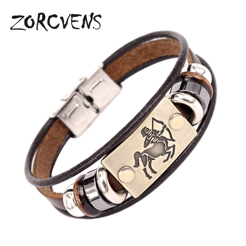 ZORCVENS 2020 di Nuovo Modo di 12 Constellation Segni Bracciali Braccialetti In Acciaio Inox Braccialetto di Cuoio per Gli Uomini