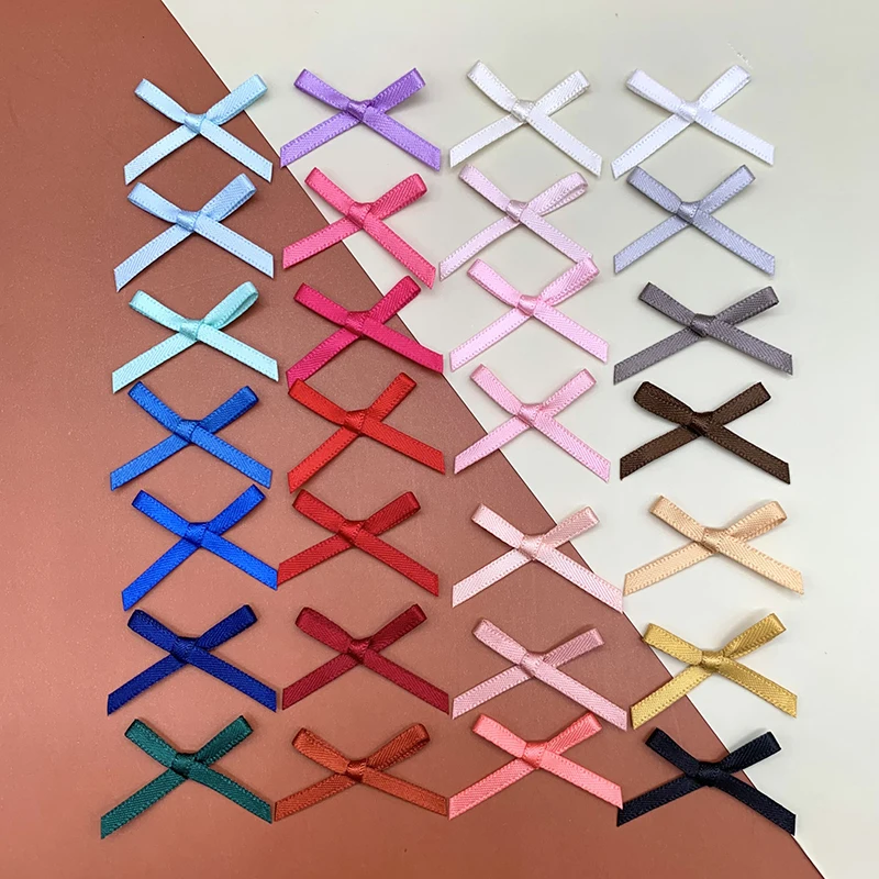 100 Uds Mini cinta de raso flores lazos lazos artesanía Scrapbooking adorno proyectos de bricolaje pajaritas decoración pinzas para el cabello lazos para el cabello de mascotas