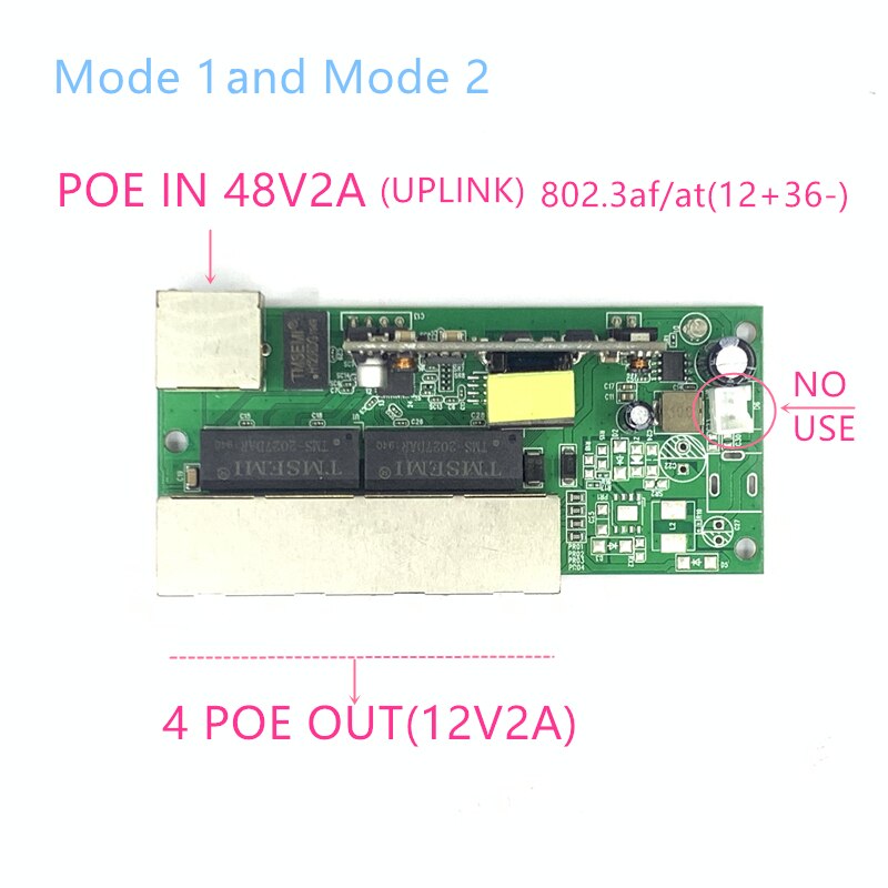 Reverse power Buck POE switch POE IN/OUT5V/12V/24V 90W/5=315W 100mbps 802.3AT 45+78- DC5V~35V long distance series Force POE: 48VPOEIN-12VOUT(1-2)