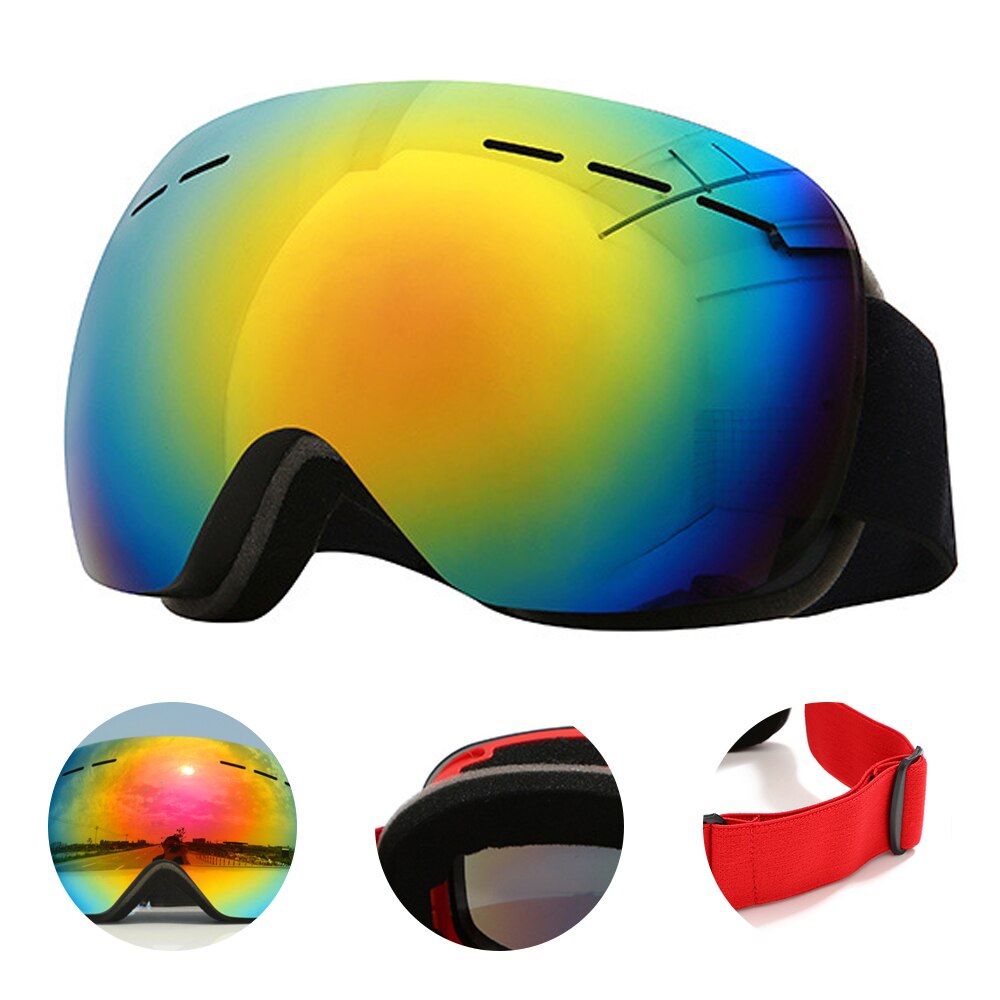 Skidglasögon bred sikt  uv400 anti-imma justerbar rem ask glasögon skidåkning snö herr dam snowboardglasögon