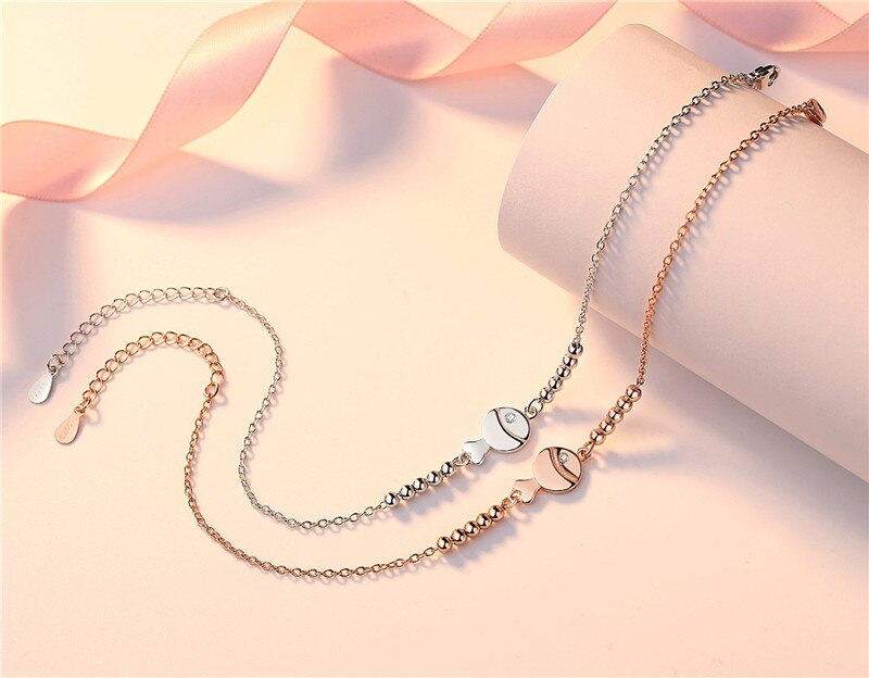Moda feminina prata 925 pulseira para mulheres jóias senhora peixe bola design rosa ouro tornozeleiras acessórios femininos na moda princesa