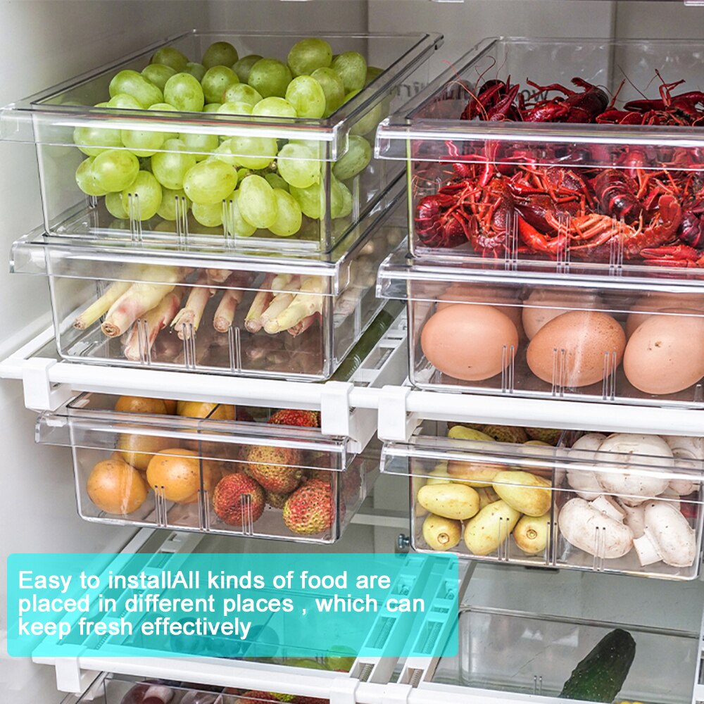 Spacer Layer Food Storage Box Adjustable For Pantry Freezer Fridge Storage Bin Containers Refrigerator Drawer 1/4/8 Grid