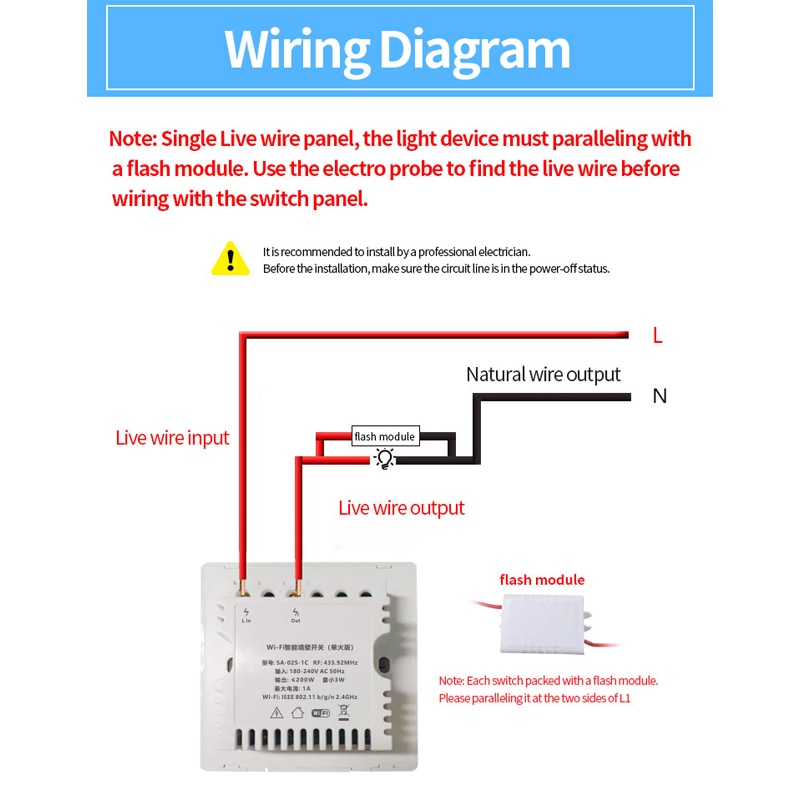 Ewelink Uk 1/2/3 Gang RF433mhz Wifi Smart Single Fire Wire Muur Lichtschakelaar Afstandsbediening Geen neutrale Lijn Schakelaar App Controle