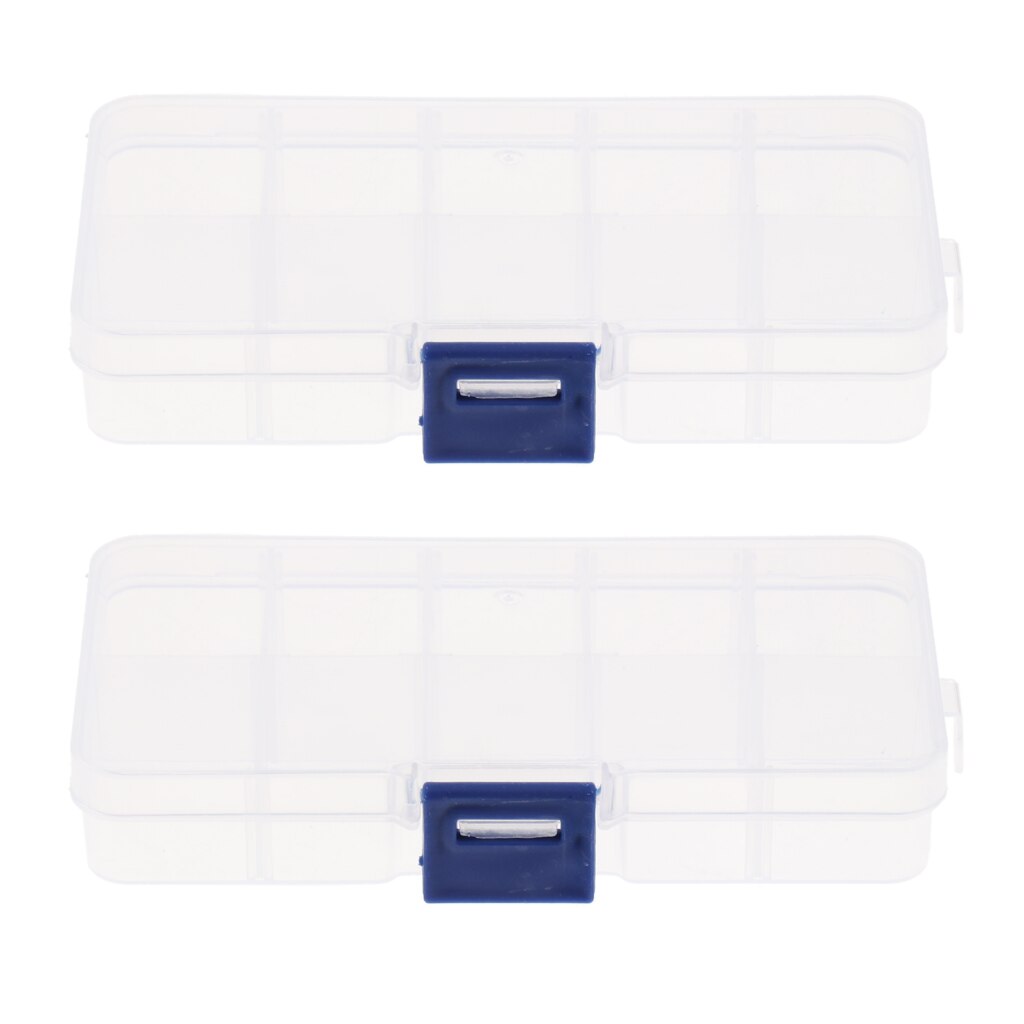 2 pack of Double Sides 10 Slots Compartment Plastic Storage Box Clear Tool Case