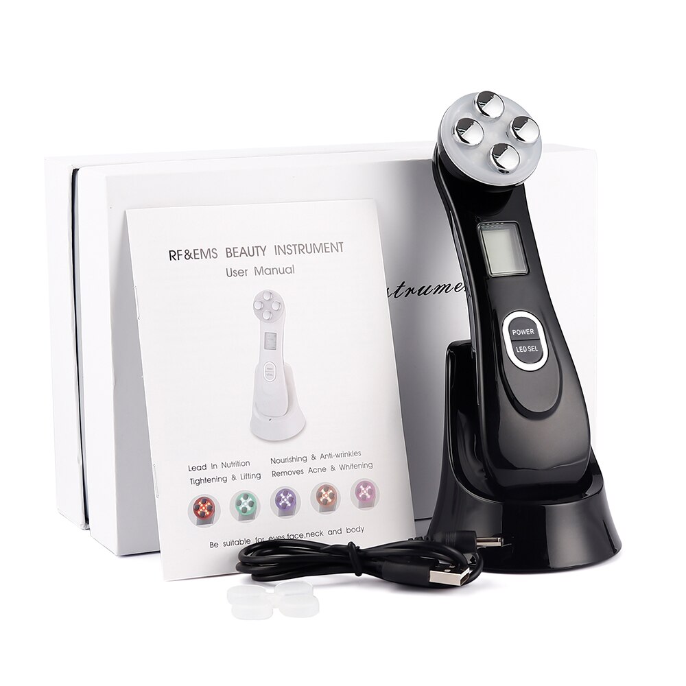 5in1 RF &Ampere; ems Radio Mesotherapie Elektroporation Gesicht Schönheit Stift Radio Frequenz LED Photon Gesicht Haut Verjüngung Entferner Falten: Schwarz Original Kasten
