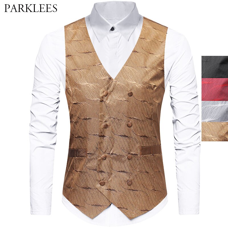 Shinny Welle aufbringen Gedruckt Männer Anzug Weste Hochzeit Party Prom Mens Kleid Weste Zweireiher lässig schlank passen Westen für männer
