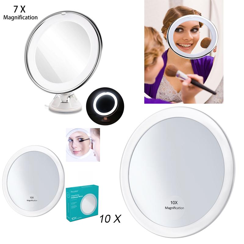 7x forstørrelse justerbar belyst ledet makeup spejl badeværelse forfængelighed spejl rejsespejl med stærk sugekop