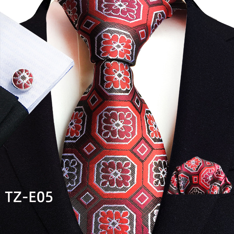 Gold Paisley Silk Ties For Men Luxury 8cm Royal Striped Necktie Pocket Square Cufflinks Set Jacquard Weave Tie Suit Accessories: Red