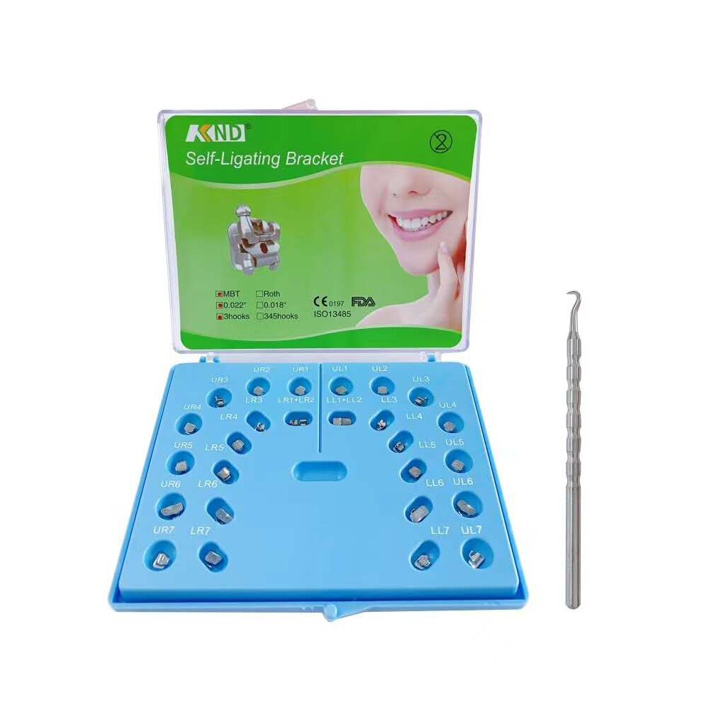 Dental Brace Metal Self Ligating Bracket Orthodontics KND 5D Metal Self Ligating Brackets with a Tool and 12 Flexible Hooks