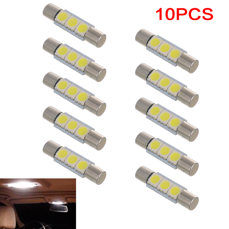 10X Led 5050 3SMD Zekering Vanity Mirror Gloeilamp Voor 6641 TS-14V1CP Auto 29Mmwhite