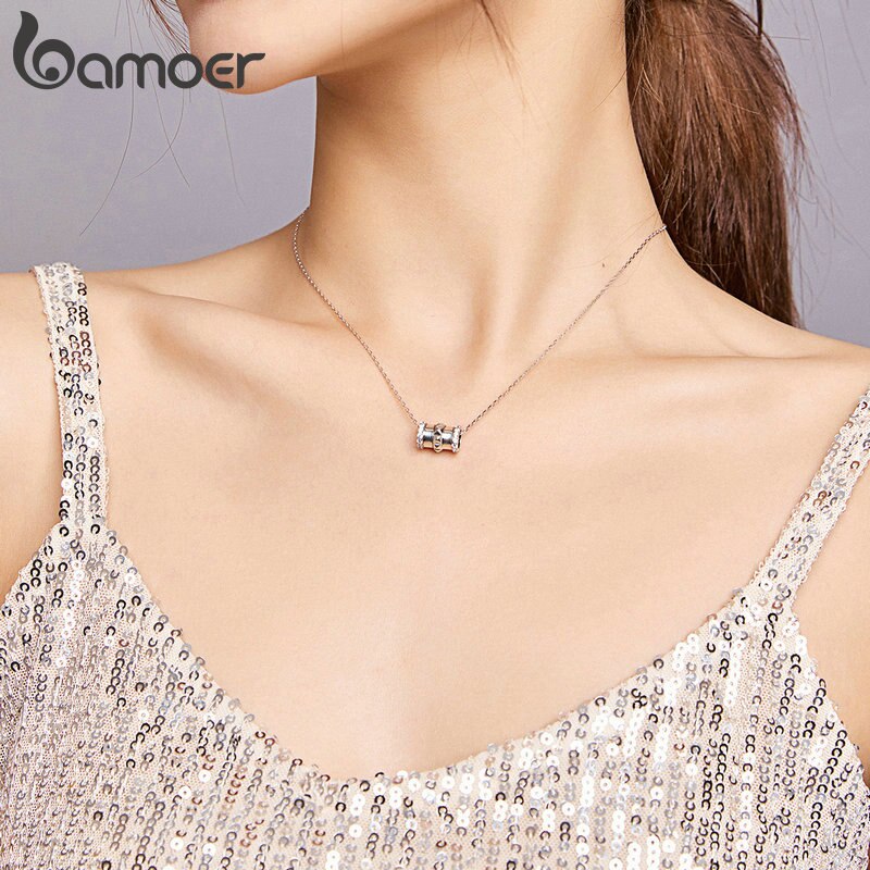 Bamoer Echtem 925 Sterling Silber Geometrische Fass Perlen Kette Halskette für Frauen Edlen Schmuck Neue Kragen SCN405