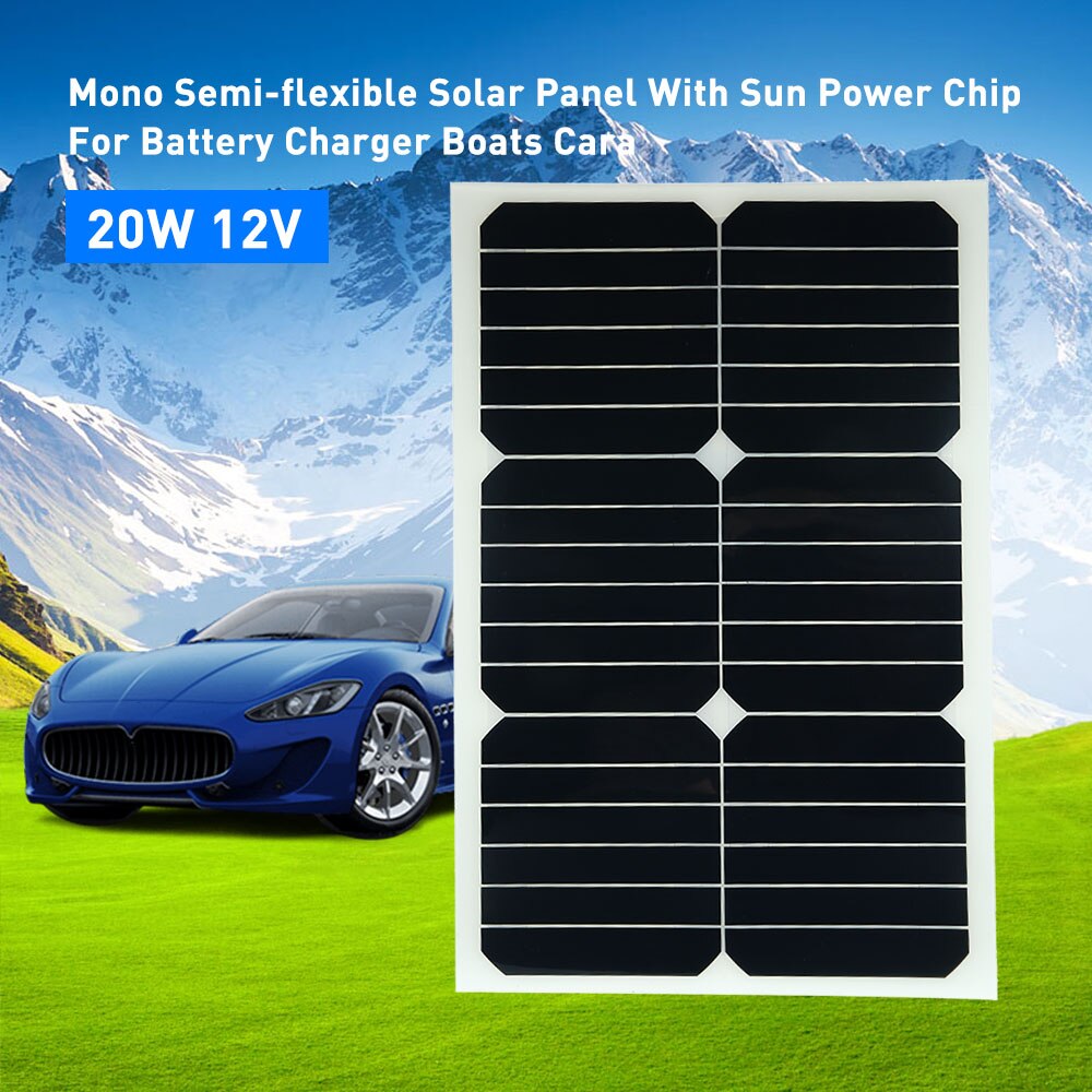 Panel solar semiflexible de 20W y 12V con Chip de energía solar, para cargador de batería de barcos, Cara de 20W y 12V