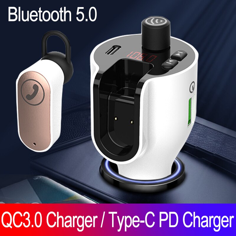 Jinserta Handsfree QC3.0 + Pd Charger Bluetooth 5.0 Fm Transmitter Car Kit Dual Usb Charger Stereo Muziek MP3 Speler