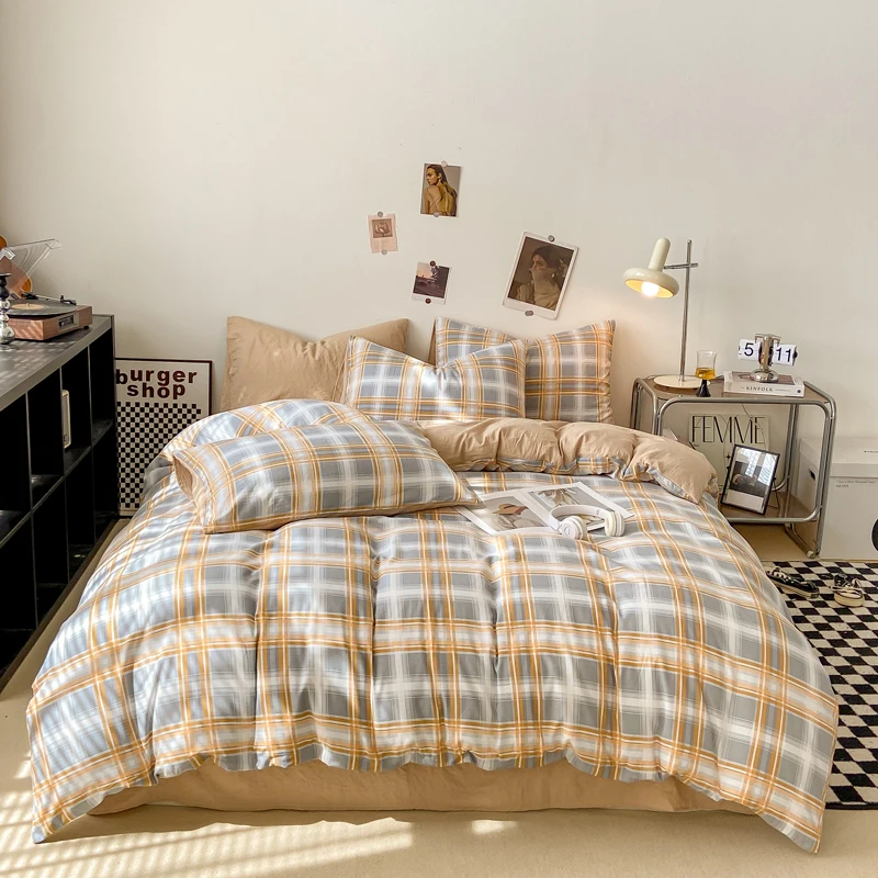 Housse de couette respectueuse de la peau, 4 pièces, housse de couette de Style écossais, housse de lit Double face, Wojельное белье, housse de couette pour la maison