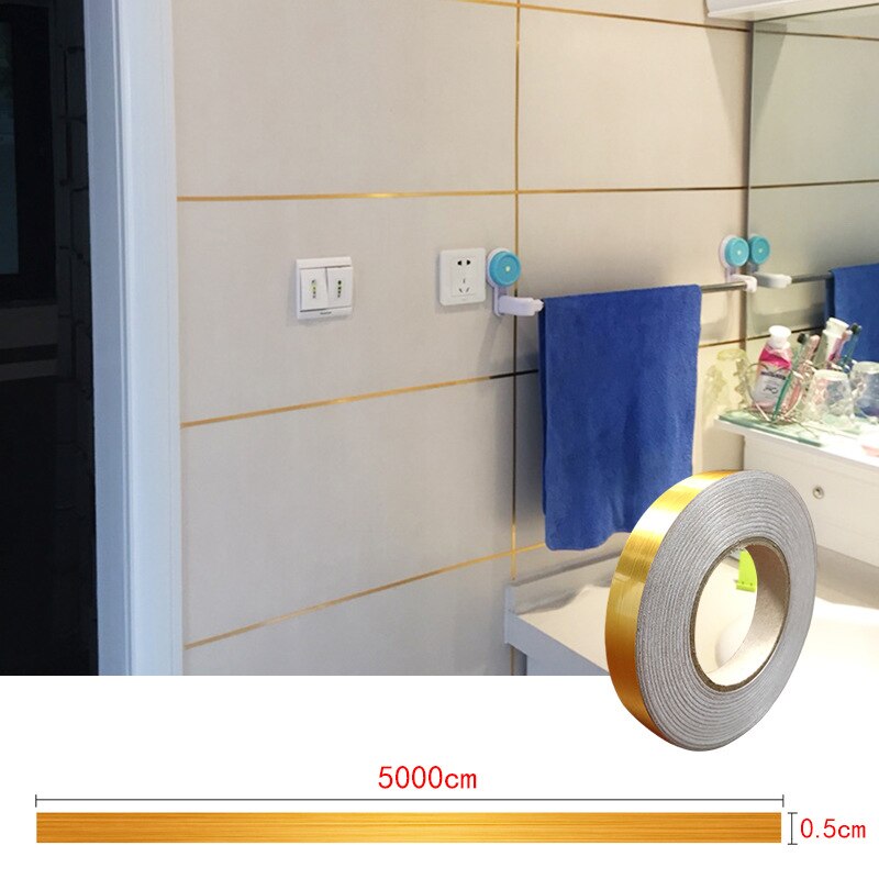 Ceramic Tile Mildewproof Gap Tape Tile Gap Sealing Tape Waterproof Foil Strip Silver Golden Rims STSF666: Gold / Medium