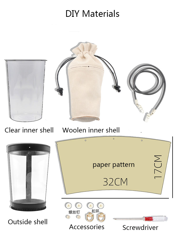 Diy-umhängetasche, mini-schultertasche für damen, durchsichtige pvc-tasche in fassform, diy-papier-kaffee-tasche mit einfacher kette für mädchen