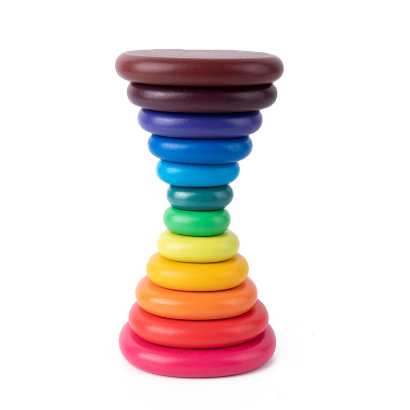 Nordic Stijl Regenbooggradiënt Stapelen Stenen Blokken Diy Graffiti Baby Stapelen Speelgoed Hout Natuurlijke Gekleurde Steen Kids &#39;Vloer Spelletjes: 12pcs