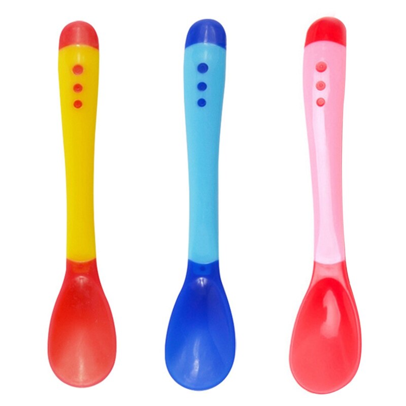 Baby Spoon Temperature Sensing Spoon for Kids Infant Silicone Feeding Spoon Toddler Flatware Safety Heat Sensing Baby Spoons