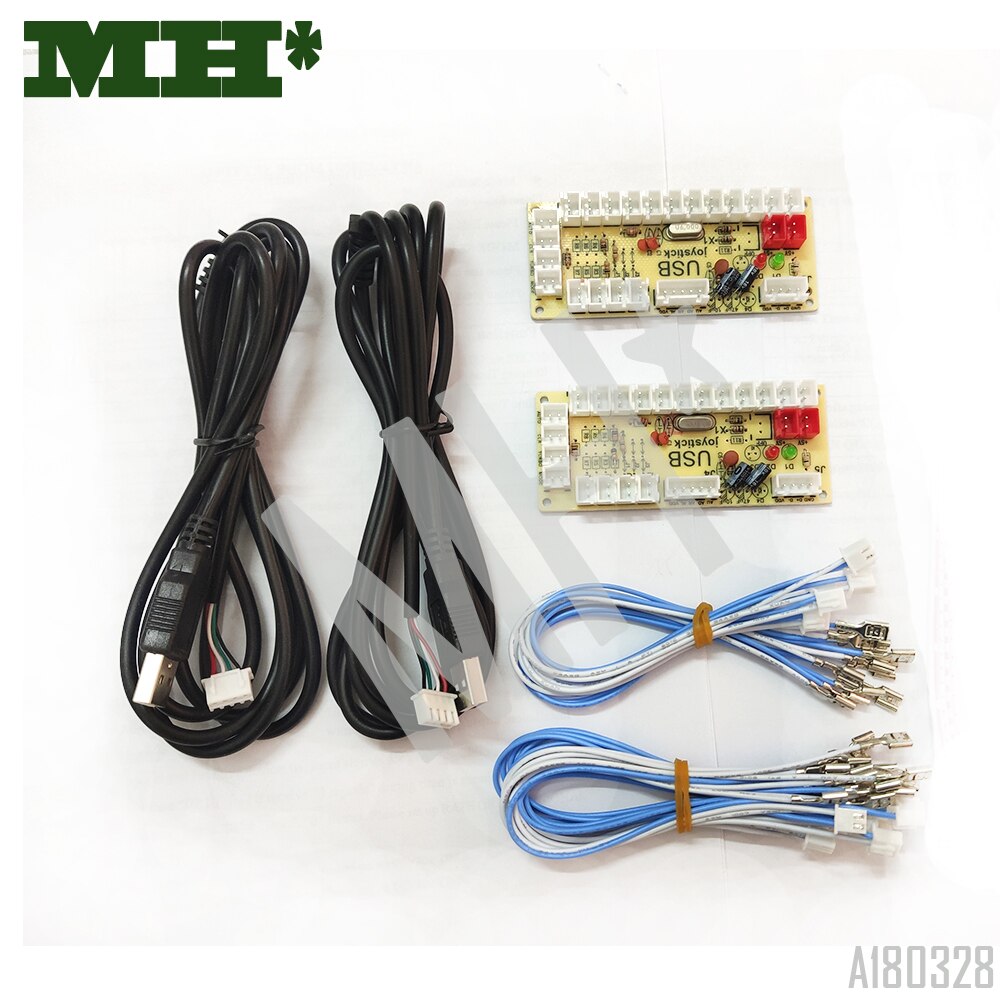 2 Spelers Nul Vertraging Arcade Diy Kit Usb Encoder Voor 4 & 8 Manier Zippy 5PIN Joystick 2.8 & 4.8mm Knop Met 2pin 2.8 & 6.3 Mm Licht Kabel: 2Zero 4.8MM