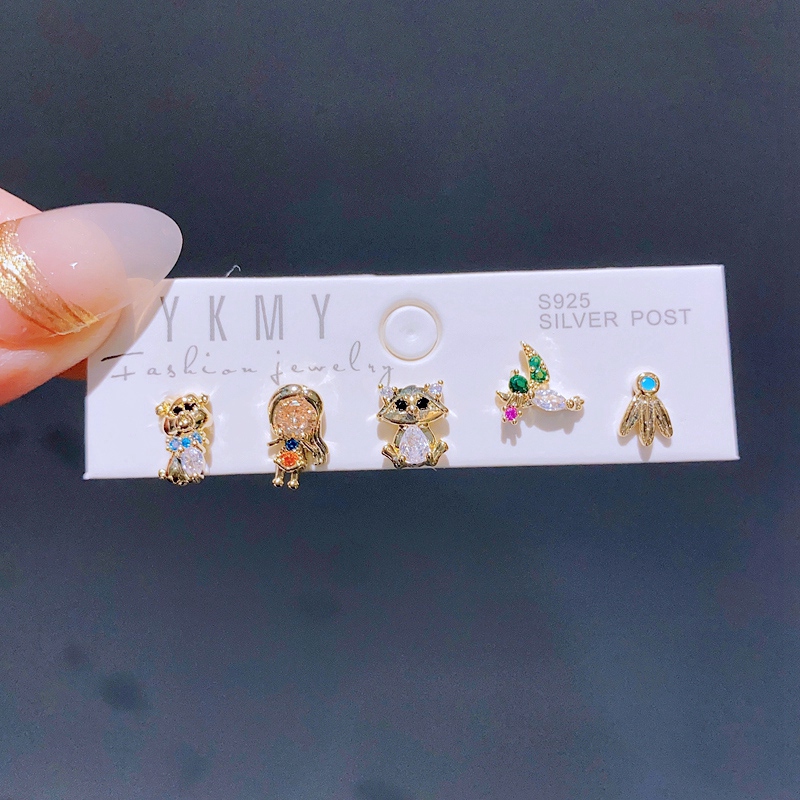Gemischte 5 teile/satz Bunte Zirkon Kristall Märchen Zucht Ohrringe für Frauen Mädchen Party Schmuck: Hellgelb Farbe