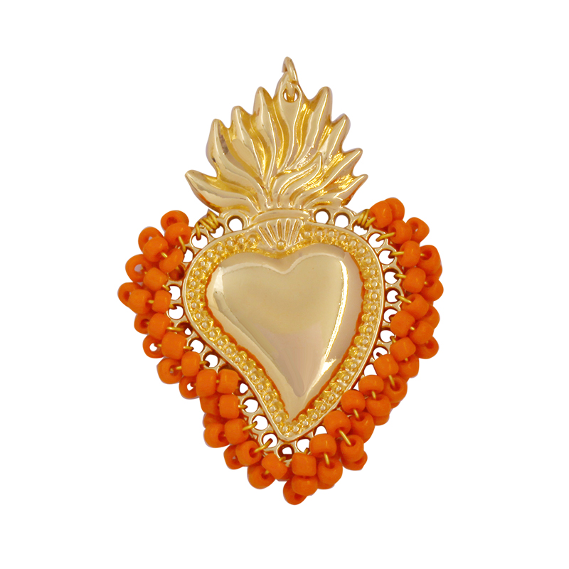 Colgante con dije de corazón de amor victoriano rojo sagrado fino a la , cuentas de cristal de semillas coloridas de estilo bohemio, suministro de collar de joyería L95: Oro