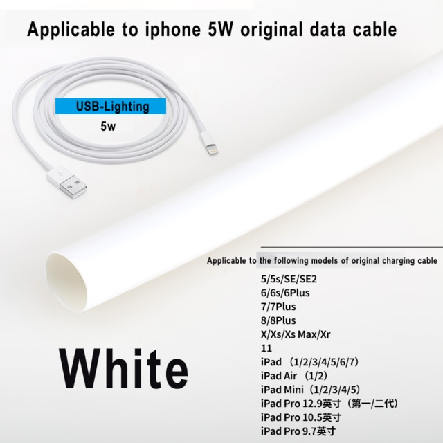 Protector de Cable Original de iPhone, reparación de iPhone Universal para Tubo termorretráctil, Cable cargador Lightning: White-1 meter