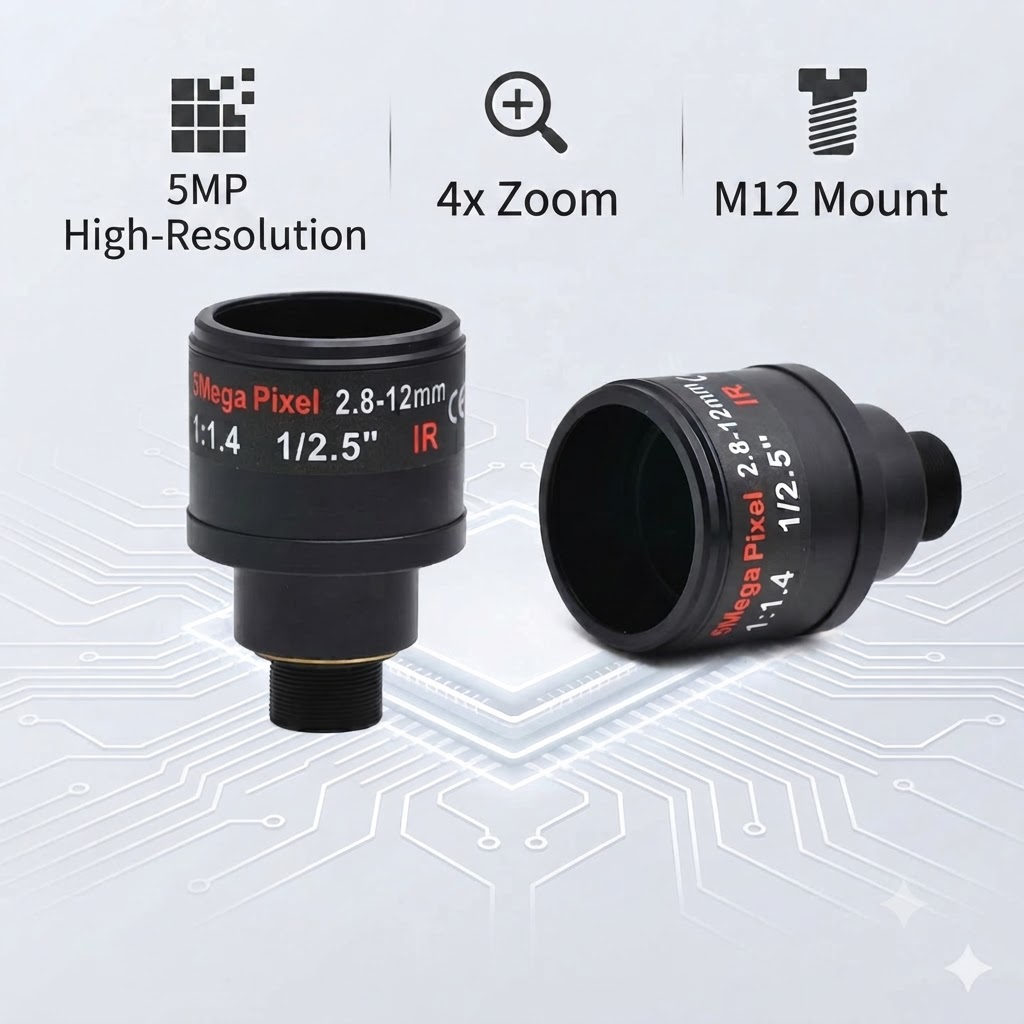 5MP Varifocal M12 Mount Lens 2.8-12mm/6-22mm/3.6-10mm/5-50mm Manual Zoom with 650nm IR Filter for OpenMV CCTV Security Camera