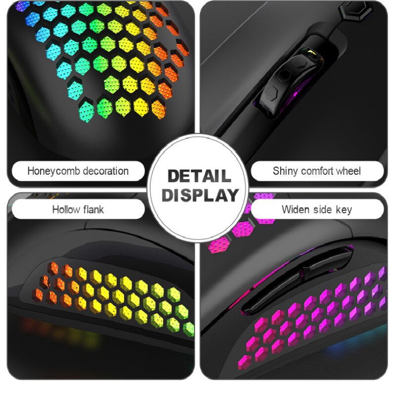 Wired Gaming Mouse 12000 Dpi 7 Button Honingraat Shell Rgb Lamp Backlit Muis Hoge Prestaties Optische Sensor Muis Voor Laptop pc