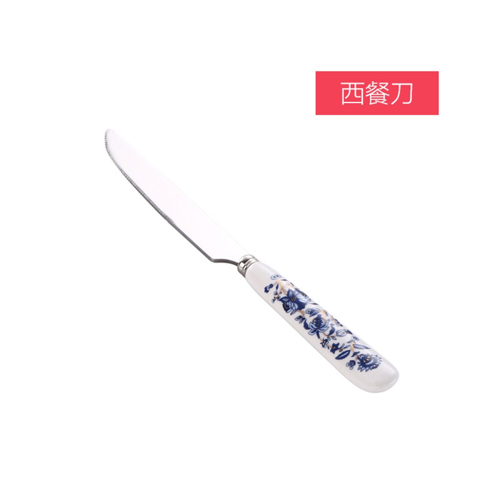 Korean Stainless Steel Metal Ceramic Handle Tableware Spoon Chopsticks Fork Dinner Knife Free Combination Cutlery Set: 14