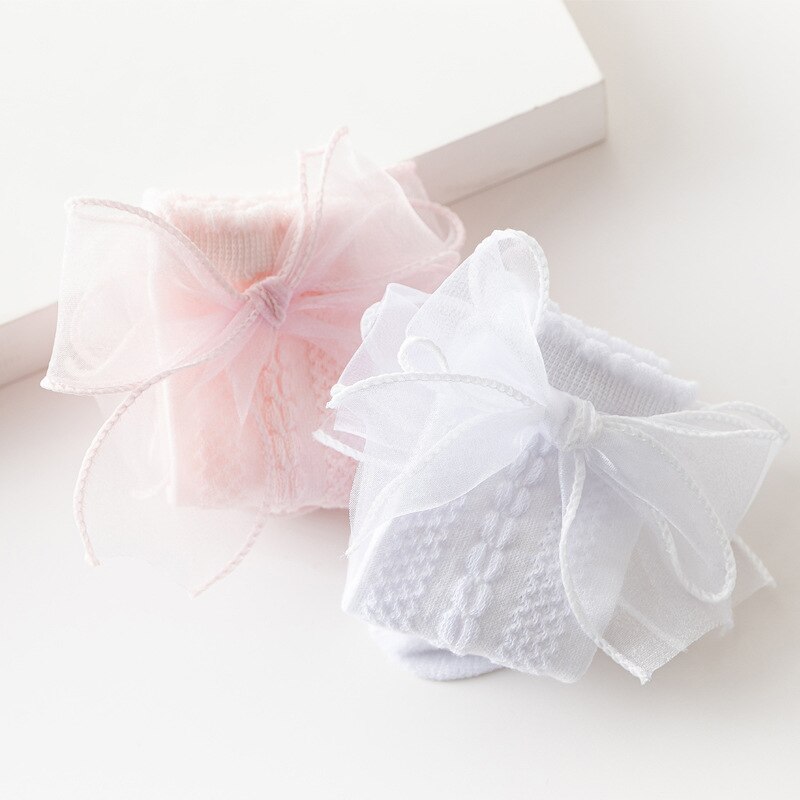 Kant Boog Baby Meisje Sokken Lente Zomer Baby Peuter Knie Sokken Kousen Zachte Katoen Kinderen Lange Sokken Baby Accessoires 0-1Y