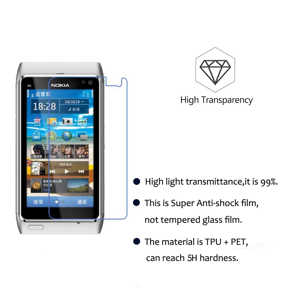 3PCS 0.15mm Nano Anti-shock PET Guard Film For Nokia N8 N8-00 Phone Screen Protector HD Clear Anti-Scratch Water-proof Film